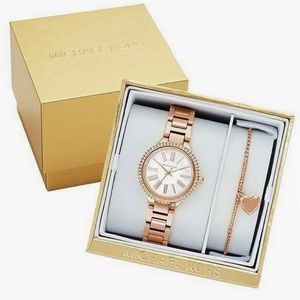 Michael Kors Women's Taryn Rose Stainless Steel Watch and Heart Bracelet Set